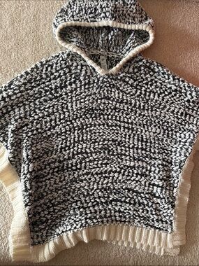 Ripzone Girls Black & Cream Hooded Knit Poncho Sweater